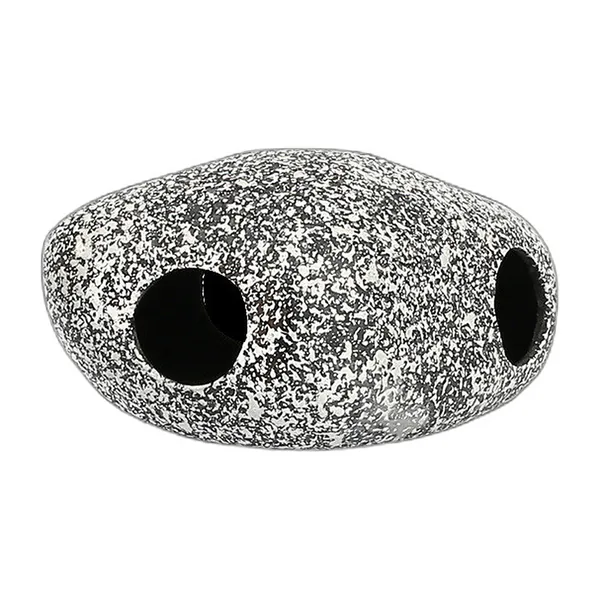 Grey speckled ceramic pebble hide with three openings for aquariums
