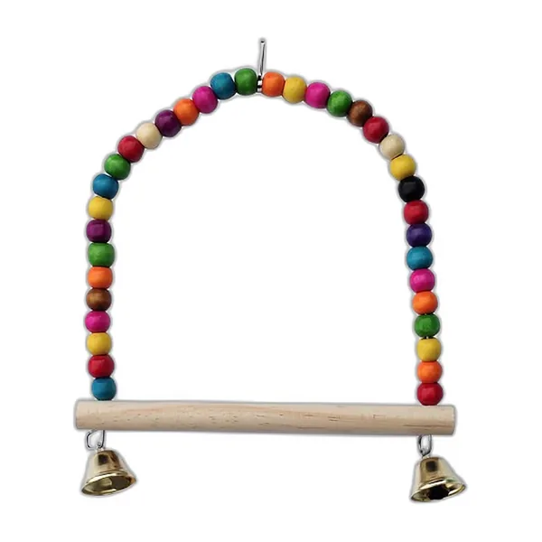 Bird swing with coloured wooden bead arch, perch and bells