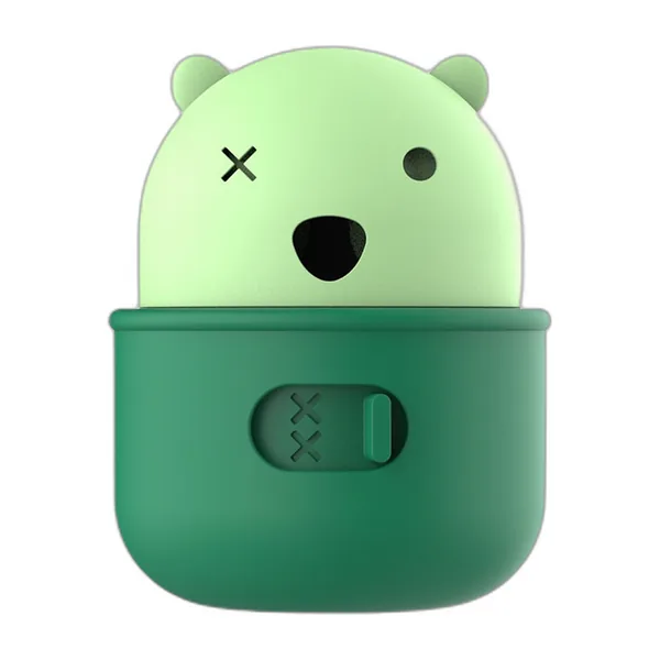 Green bear-shaped wobble kibble dispenser toy for dogs