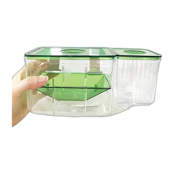 Clear and green two-compartment aquarium isolation box