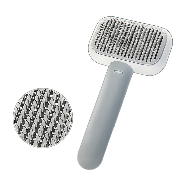 Stainless-steel pin brush for cats with a grey handle