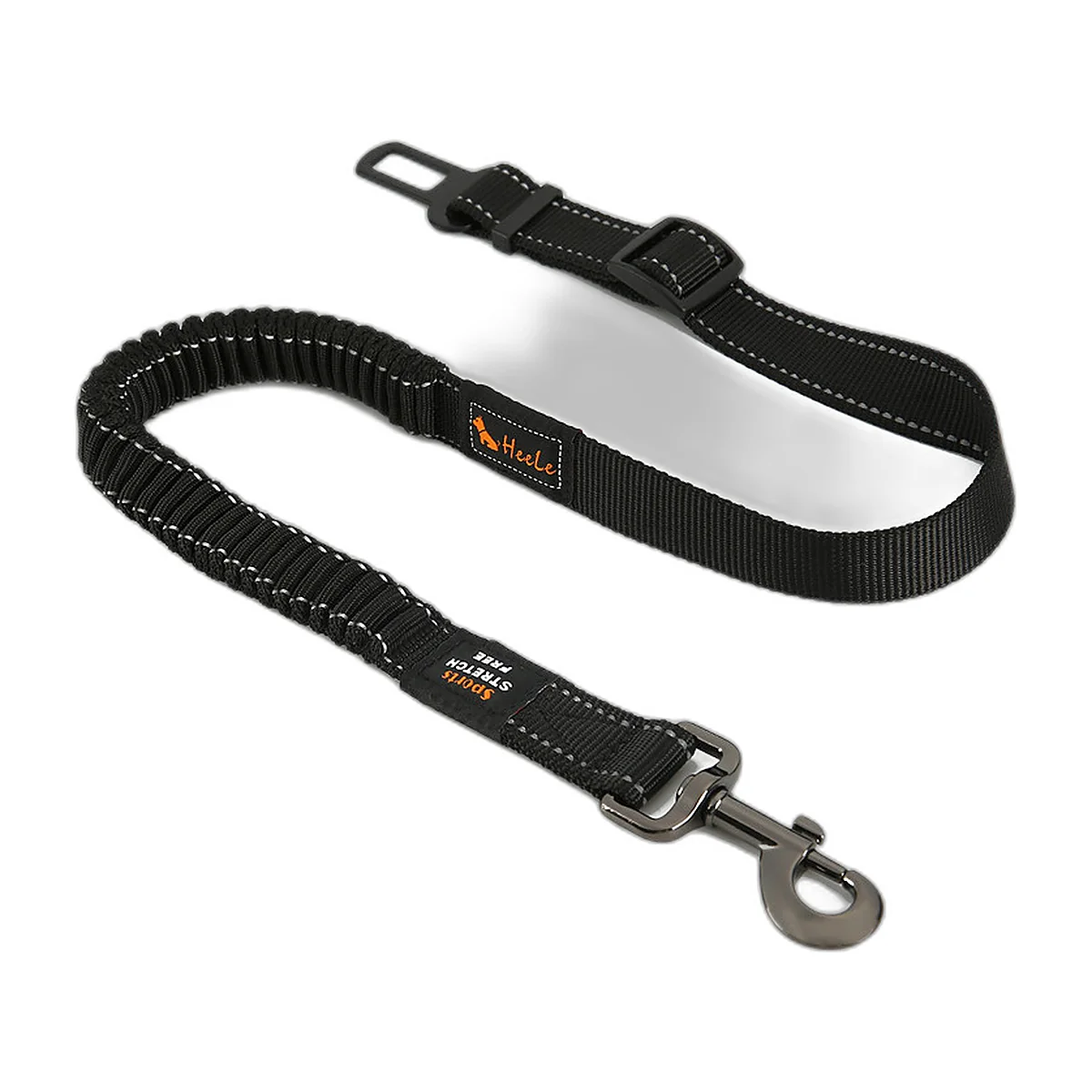 Ceinture de sécurité pour chien noire avec section élastique et mousqueton