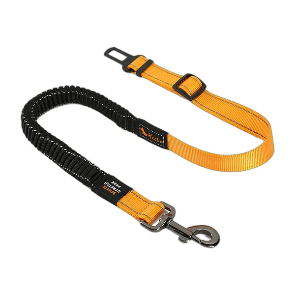 Ceinture de sécurité pour chien noire avec section élastique et mousqueton — vue 2