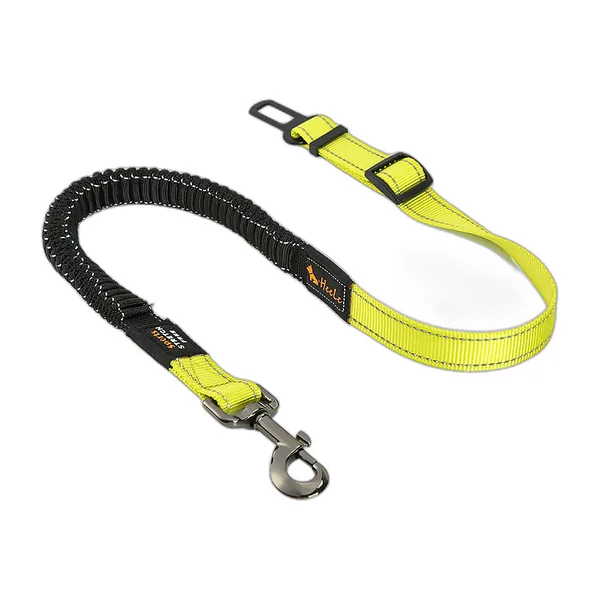 Ceinture de sécurité pour chien noire avec section élastique et mousqueton — vue 3
