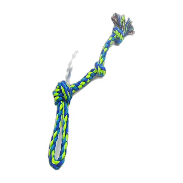 Green and blue knotted braided cotton tug rope for dogs