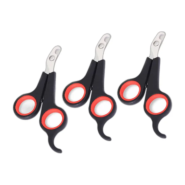 Black and red scissor-style cat nail clipper with stainless-steel blade — view 3