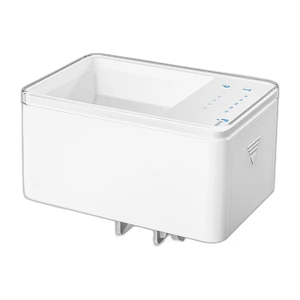White automatic aquarium fish feeder with mounting clamp