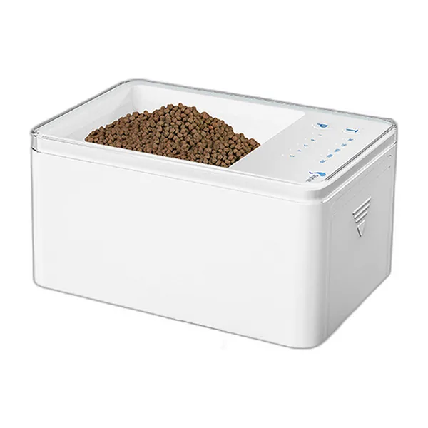 White automatic aquarium fish feeder with mounting clamp — view 2