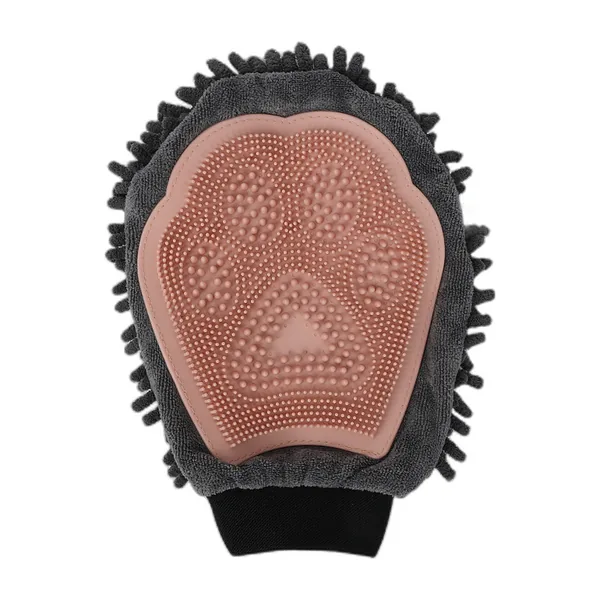 Gant de toilettage pour chien, face picots vert et contour microfibre gris — vue 2