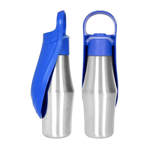 Gourde de promenade pour chien en inox avec bol feuille gris ouvert — vue 4