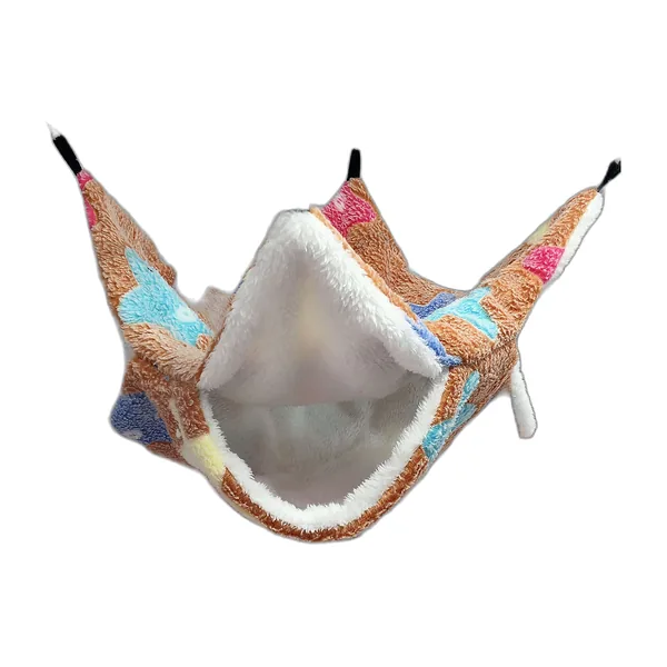 Hamac double en peluche violette à motif de cœurs, suspendu par quatre attaches — vue 3