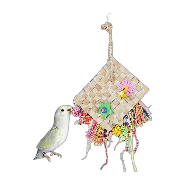 Woven palm leaf foraging toy with colourful raffia and rattan balls — view 3