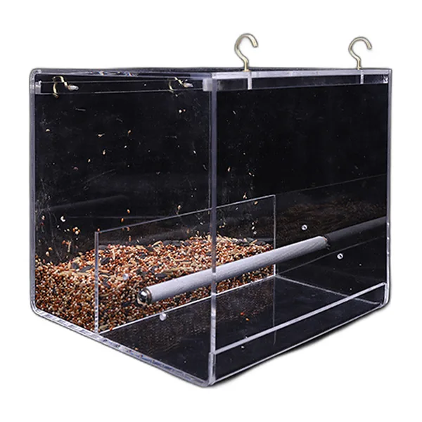 Clear enclosed acrylic bird feeder with inner perch — view 3