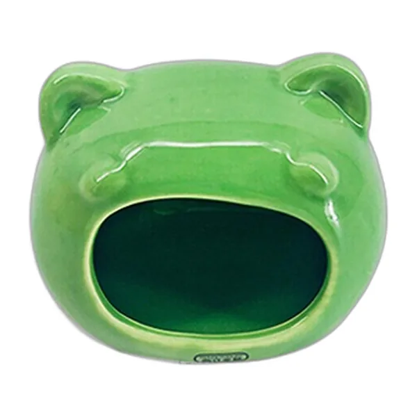 Green bear-shaped ceramic hamster hideout