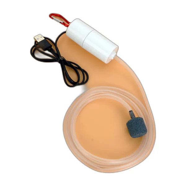 Mini pompe à air USB noire avec tuyau transparent et pierre à air — vue 2
