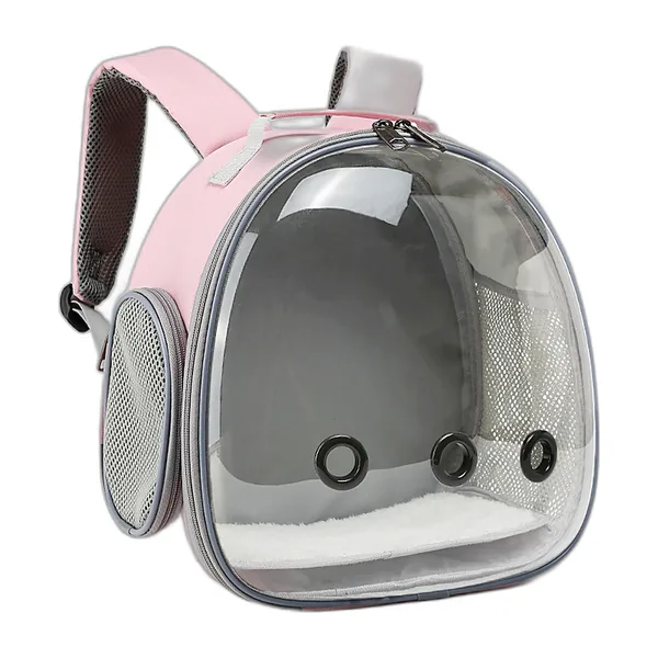 Pink small-pet carrier backpack with clear bubble window