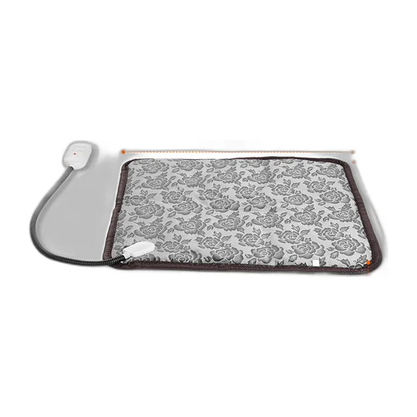 Grey patterned electric pet heating pad with its cord and controller