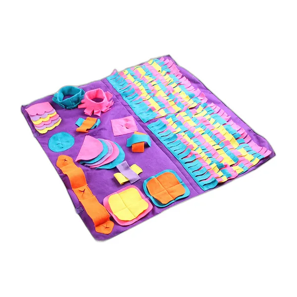Tapis de fouille pour chien brun avec poches colorées et languettes — vue 3