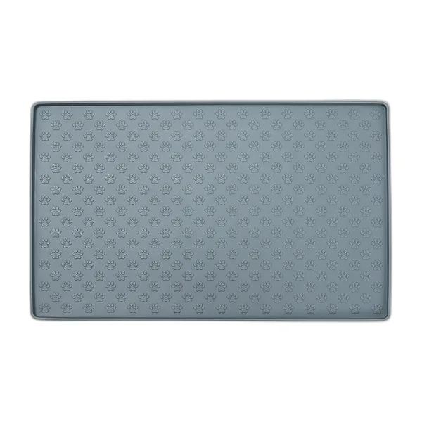Grey raised-edge silicone feeding mat for cat bowls — view 1