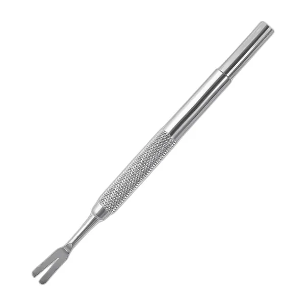 Stainless steel tick remover with forked tip and knurled handle